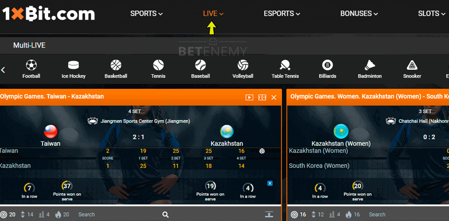 live betting in 1xBit