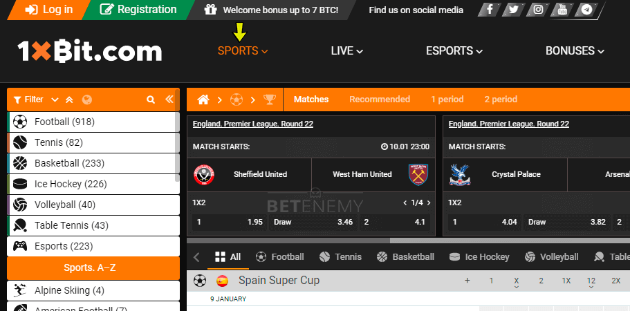 sport section in 1xBit