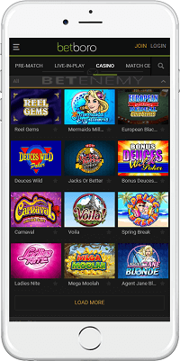 Casino section in Betboro's mobile app for IOS