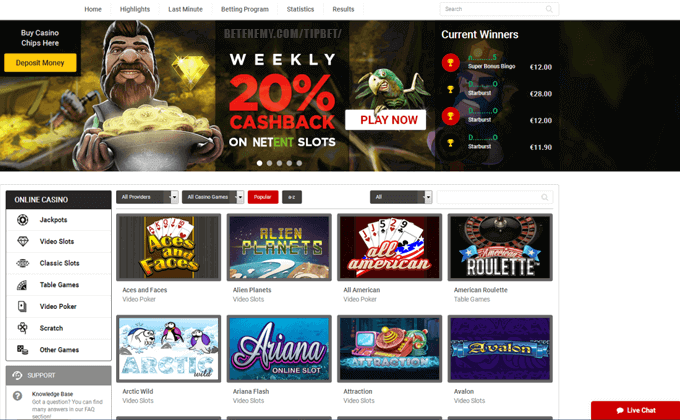 казино раздел в tipbet
