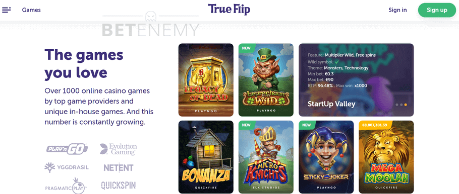trueflip casino homepage