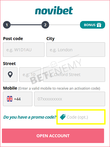 novibet bonus code enter