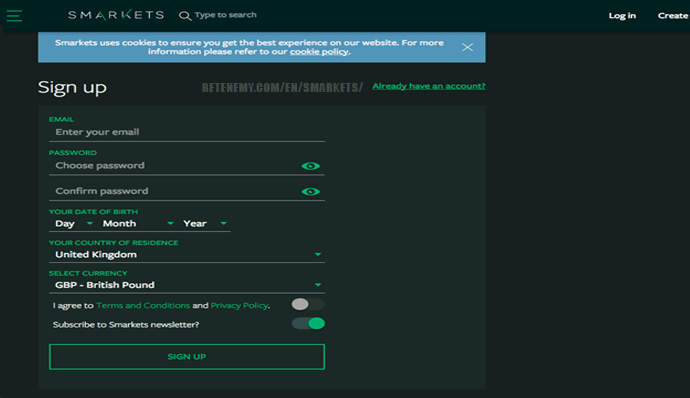 smarkets - registration step two