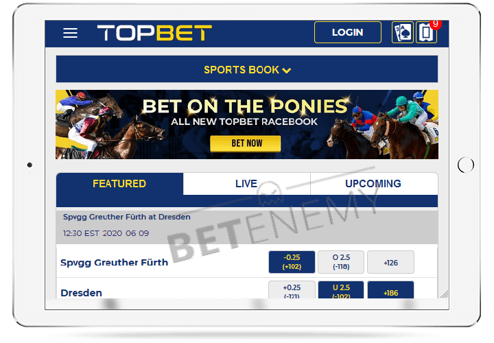 Topbet mobile version on tablet